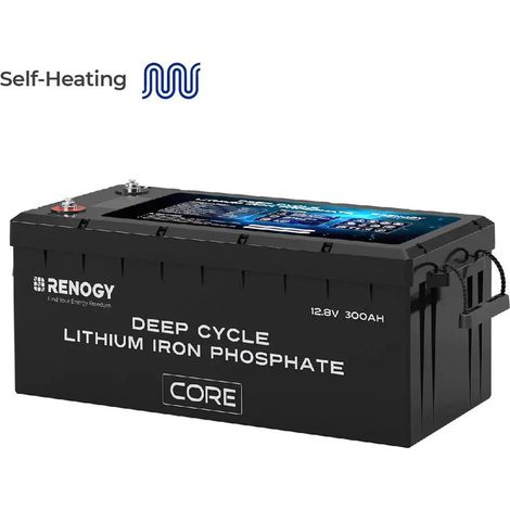 Renogy Batterie Lithium 12V 300Ah Core avec fonction d‘auto-chauffage – Batterie au lithium fer phosphate (LiFePO4) étanche IP65 pour camping-car, marin et hors-réseau (1/5)