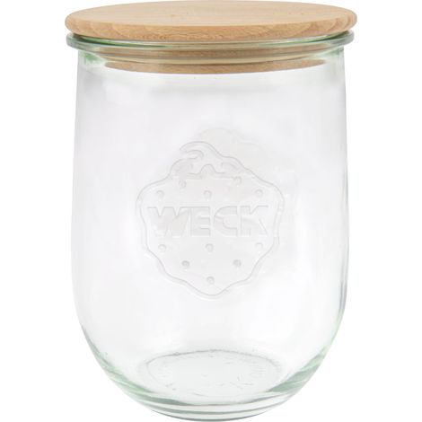 WECK Gläser Tulpenform 745 6 Stück, Inhalt 1000 ml, Vorratsglas mit Holzdeckel