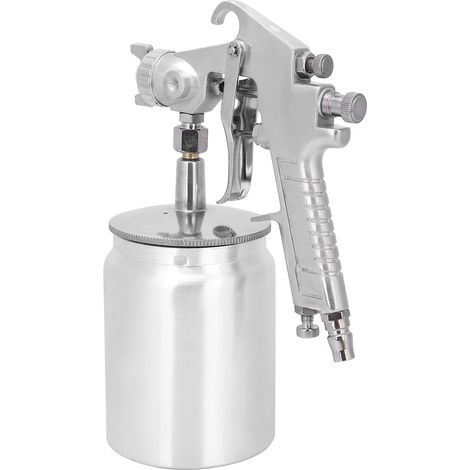 Pistolet à peinture 1000 ml, argenté, buse en acier inoxydable, pneumatique, pour usage industriel, raccord britannique 1/4 pouce (1/5)
