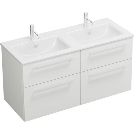 burgbad Eqio Waschtischkombination mit Keramik-Doppelwaschtisch Slim, 122 cm, mit Stangengriff P95 (1/5)
