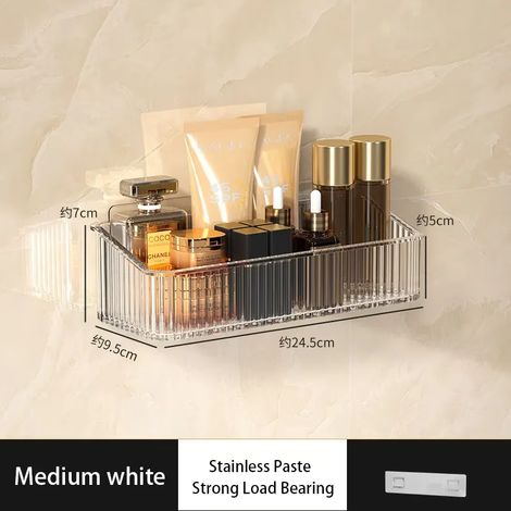 (blanc C) Étagère de rangement pour salle de bain, WC, sans perçage, support mural pour produits cosmétiques (1/5)