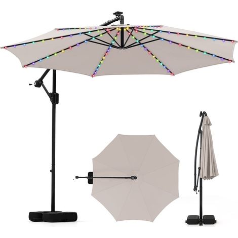 Parasol déporté de 300 cm avec lumières LED, beige