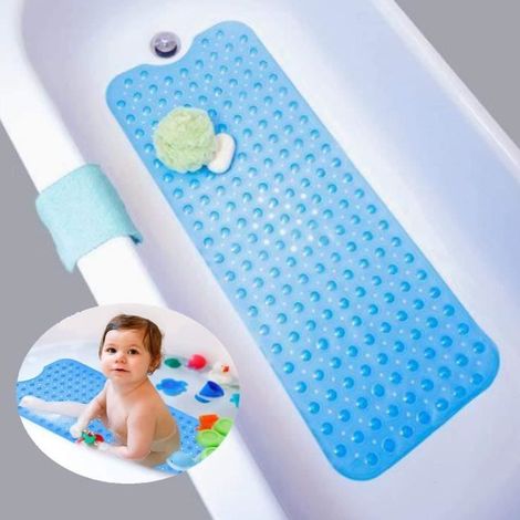 Tapis de Bain Antidérapant 100 x 40 cm avec Ventouses - Bleu (1/4)
