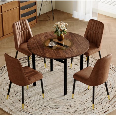 Runder Esstisch-Set 100 cm mit 4 Stühlen, Holz und Metall OKMYHOME (1/5)