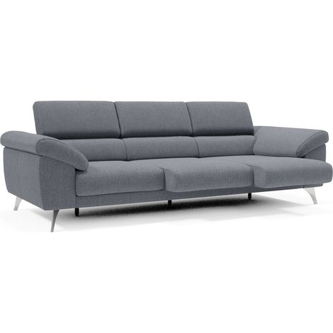 Donatello Sofá con 3 asientos extensibles reposabrazos con arcón en tejido desmontable 265 cm Azul grafito