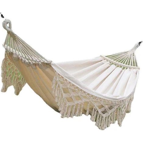 Hamac blanc à franges charge 500lb simple double avec cordes de suspension pour arrière-cour jardin cour extérieur camping (1/4)
