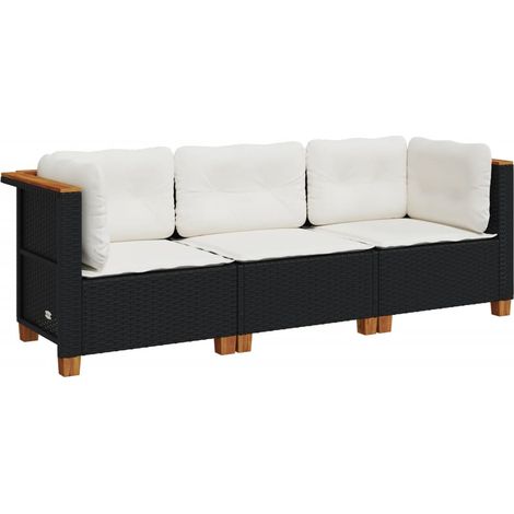 vidaXL Divano da Giardino a 3 Posti con Cuscini Nero in Polyrattan