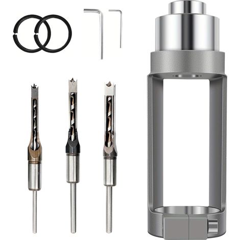 Adaptateur de Foret à Trou Carré, Fixation de Mortaisage pour Perceuse à Colonne avec 3 Forets Fixation de Mortaisage en Alliage D'aluminium pour Perceuse à Main/perceuse à Colonne (1/5)