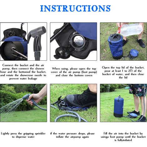 Douche à pression en PVC avec pompe à pied, sac à eau gonflable léger pour l'extérieur, plage, Camping, randonnée, bain (1/5)