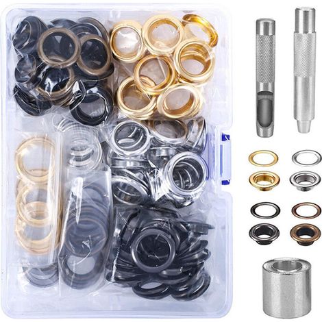 Kit da 100 occhielli da 16 mm - Occhielli in metallo e strumenti per la riparazione di tende da sole (bronzo, argento, oro)