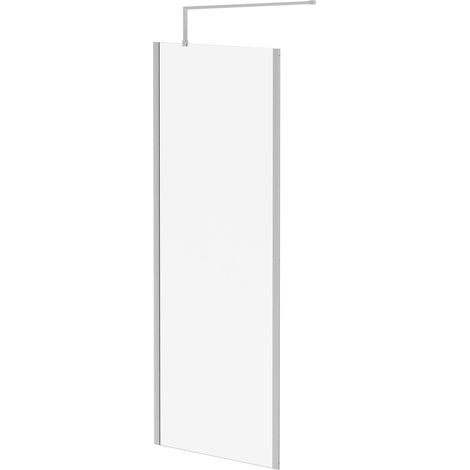 Pacco 8mm Clear Glass Polished Chrome 1850mm x 760mm Walk In Shower Screen including Wall Channel with End Profile and Support Bar (1/5)