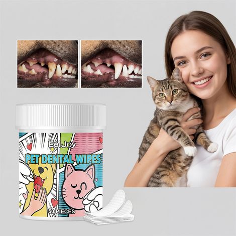 Lingettes nettoyantes pour animaux, pour le nettoyage quotidien des dents de votre animal, fraîches et propres, lingettes portables – 50 unités (1/5)