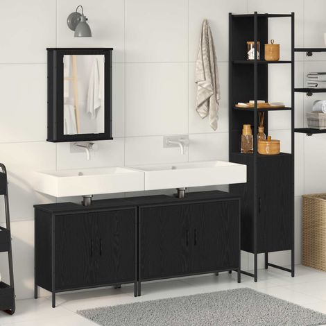 vidaXL Badezimmermöbel-Set mit Regal 4 pcs Schwarz Holzwerkstoff (1/5)