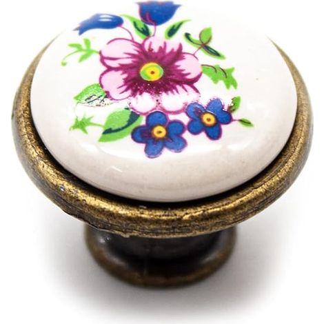Ahlsen Pomo para muebles 4 tiradores vintage para muebles con flores de primavera Ø32Ø27mm Porcelana Tirador de puerta, tirador de mueble de cocina, tirador de puerta interior (1/5)