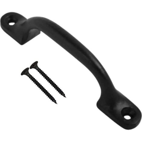 Poignées de porte coulissantes noires en forme d'arc de 10 cm (4 pouces) avec vis, style rétro, pour portes de grange, portails de jardin, garages, abris de jardin et placards. Lot de 1. (1/5)