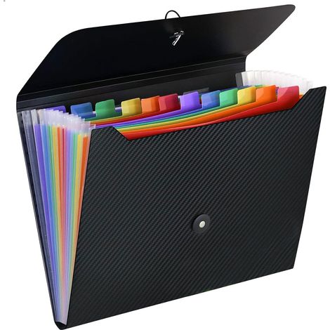 Dossier Accordéon - 13 Pochettes Extensibles - Fermoir Élastique - Pour Documents A4 - Noir - 1 Pièce