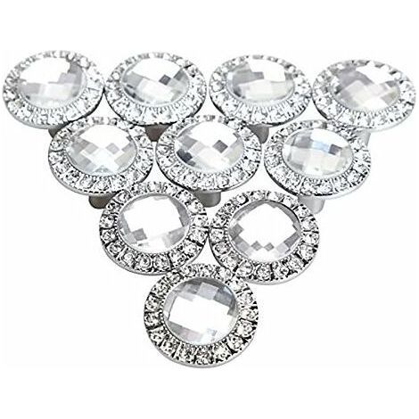 Knob Porte - Cristal Ronde 30 mm - Poignée Armoire Cuisine Tiroir Meuble - Argent - 10 Pièces (1/5)