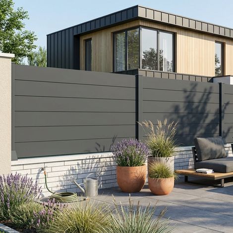 Clôture ranch pleine (Gris anthracite RAL 7016 - 7 lames - L 1911 x H 1115 mm)