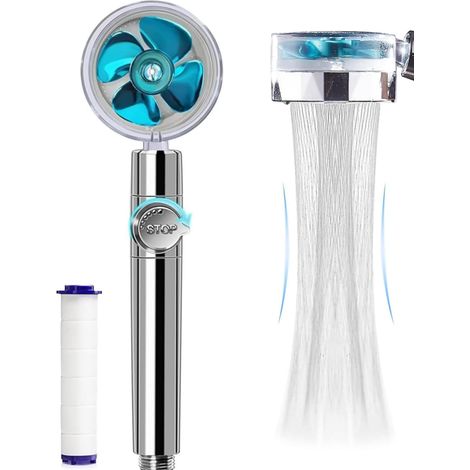 Pommeau de Douche Haute Pression Économique,Douchette Rotative 360° avec Système de Filtration, Ventilateur Intégré et Interrupteur Pratique pour Une Expérience de Douche (1/5)