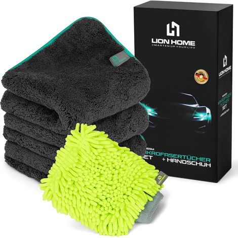 3x Mikrofasertuch 40x40 1200 GSM & Handschuhset Saugstark & Sanft