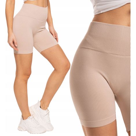 Leggings deportivos de ciclismo sin costuras para mujer, cintura alta con lazo, color beige Moraj, talla S/M (1/5)