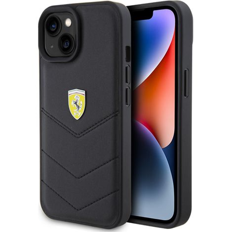 Ferrari-Logo aus gestepptem Metall – iPhone 15 Hülle (Schwarz) (1/5)