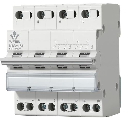 Interrupteur de transfert double puissance 63 A - Interrupteur manuel pour rail DIN - 400 V - Disjoncteur électrique pour répartition de la charge (4P 63 A 400 V) (1/5)