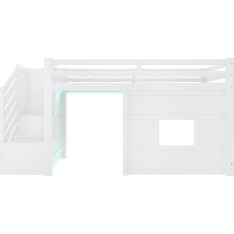 Hochbett 90x200 cm weiß mit Stauraumtreppe und Fenster (1/5)