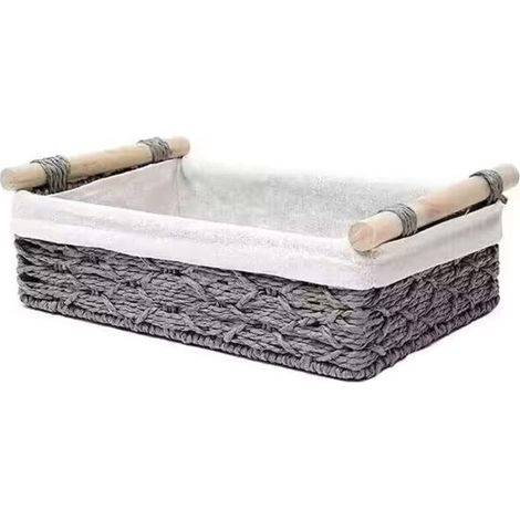 Panier de rangement en osier gris, mesurant 25 x 15 x 8,1 cm, pour ranger le papier toilette sur les comptoirs, 1 pièce par paquet. (1/5)