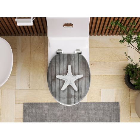 Robuster MDF-WC-Sitz mit leisem Absenkmechanismus, universeller Ersatzbezug (1/5)