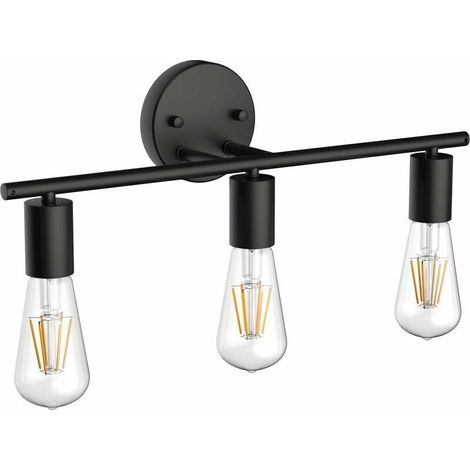 Tigrezy Lampada da parete vintage per specchio da bagno, 3 luci, in metallo nero, per interni, lunghezza: 48 cm / 18,9 pollici, attacco E27, lampadina non inclusa (1/4)