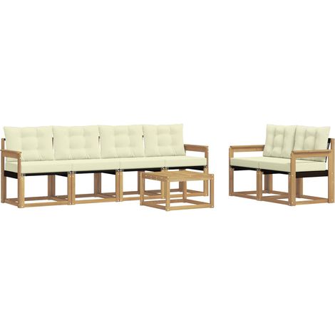 Set di divani da esterno 7 pz 6-Posti Bianco e Crema vidaXL (1/5)