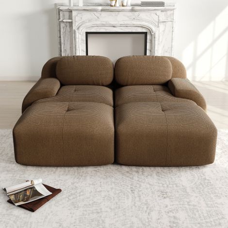 Divano a 2 posti in tessuto di velluto a coste, divano senza struttura, componibile in modo modulare con chaise longue, antiscivolo, braccioli ergonomici e rivestimento altamente elastico per soggiorn (1/5)
