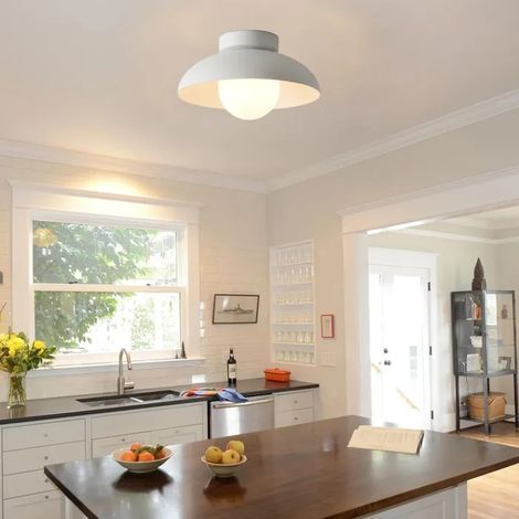 Plafonnier Moderne,Lustre Plafonnier Intérieur Contemporain Abat-jour en Métal Designe Demi - cercle Luminaire Retro,Blanc (1/5)