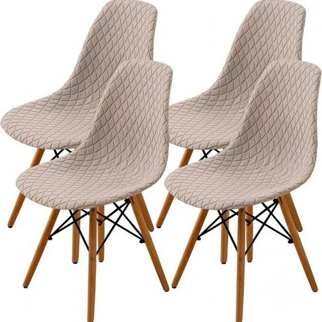 4Pcs Housse de Chaise Scandinaves, Extensible Housse de Chaise de Salle à Manger, Jacquard de Diamant - Kaki (1/5)
