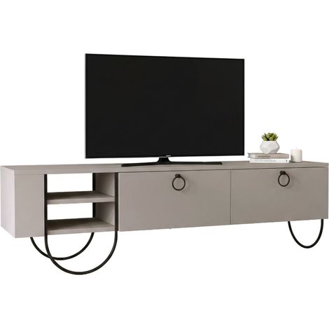 Mueble para TV Adige, 2 cajones, 2 estantes, apertura abatible, 150x36x44h cm beige