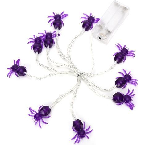 Guirlande lumineuse décorative LED violette en forme d'araignée pour Halloween, idéale pour les fêtes, en intérieur comme en extérieur. (1/5)