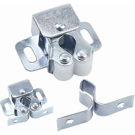 Lot de 12 loquets de porte, ferme-porte à double boucle à rouleau, verrou de porte à double boucle à rouleau pour meubles et portes battantes, verrou de porte d'armoire (argent) (1/5)