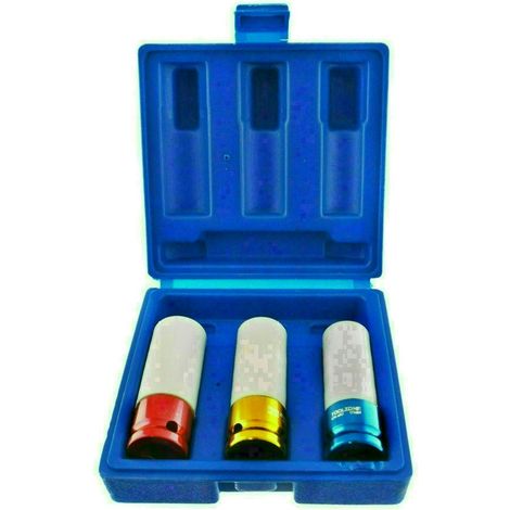 Alloy Wheel Nut Deep Impact Socket Set 1/2"" Drive Remover 17mm 19mm 21mm SS014