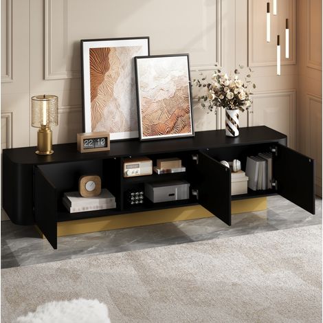 Meuble TV 170 cm avec 3 portes, gestion des câbles et étagères réglables, noir (1/5)