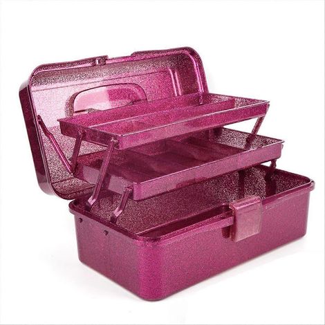 Boîte de rangement rose pailletée pour outils de loisirs créatifs, boîte de transport empilable (1/5)