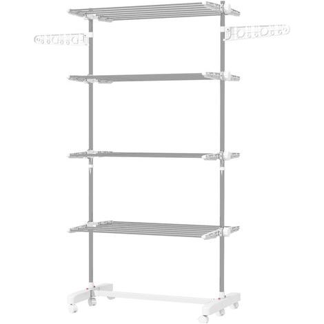 Séchoir à linge étendoir pliable ailes latérales utilisation intérieure et extérieure 142 x 55 x 172 cm 4 niveaux blanc (1/5)