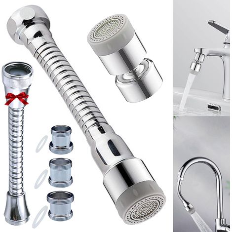 Mousseur Robinet 360° Pivotant, Aérateur de Robinet avec Tuyau Prolongé, Filtre Économiseur D'eau, Robinet Pulvérisateur pour Cuisine, avec 3 Métal Adaptateurs de Buse (M22 à M24/M20/M18 Filetage mâle (1/5)