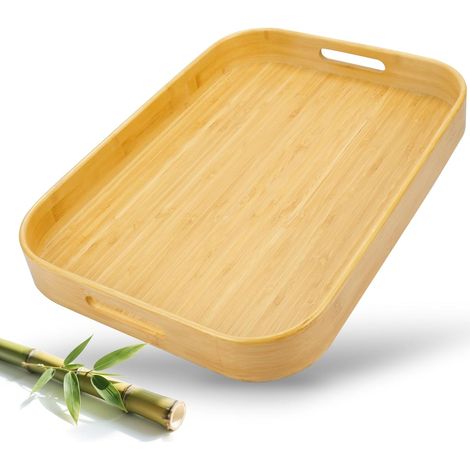 Plateau de Service en Bambou 46x33x5.5 CM, Plateau Repas en Bambou avec poignées (1/5)