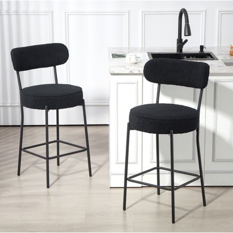 Lote de 2 taburetes de bar negros, asiento acolchado de poliéster, reposapiés, acero HAVRYA (1/4)