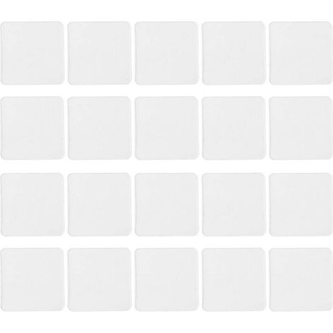 Lot de 20 autocollants nano double face transparents 60x60mm, sans traces, universels, adhésif puissant et réutilisables pour salle de bain, cuisine, extérieur et voiture (blanc)-6.00X6.00X0.20CM-Whit