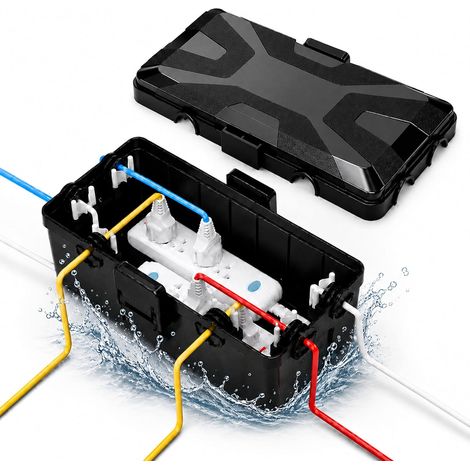 Boîte à Câbles Extérieure IP54 26 x 15 x 9,5 cm, Protection Prise Boîtier anti-éclaboussures, multiprise, rallonge, connexion électrique, jardin, camping, chantier, terrasse, balcon (Noir) (1/5)