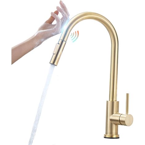 Robinet De Cuisine Inductive Touch - Mitigeur Cuisine, Avec 2 Fonction Jets Et Douchette Extractible, Orientable 360° Acier Inoxydable Robinets D'évier, Froid & Chaud Disponible, Style Moderne, Noir (1/5)
