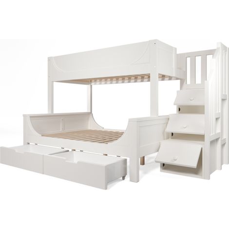 Lit superposé enfant blanc 90x200 et 140x200 avec armoire escalier et tiroirs (1/5)