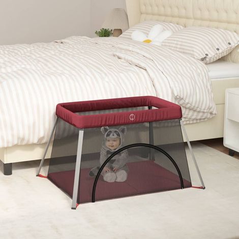 vidaXL Box per Bambini con Materasso Rosso Tessuto di Lino